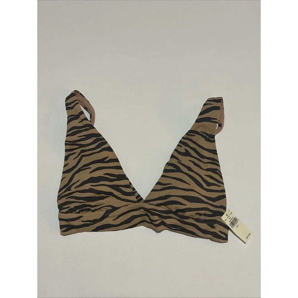Aerie Triangle Tie Tiger Stripe Bikini Swim Top Black Tan Women's Small NWT - Picture 1 of 4